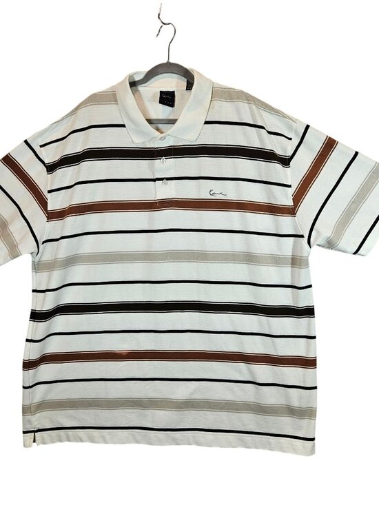 Karl Kani Gold Striped Polo Shirt 4X White Brown Black Mens Cotton/Polyester - Picture 1 of 11